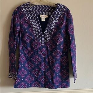 Navy and Purple Patterned V-Neck Tunic